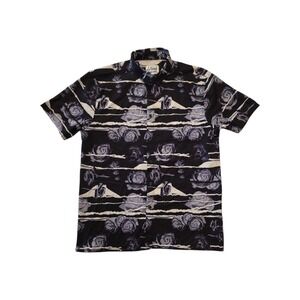 Fresh Prints Of Bel Air Floral Rose Button Shirt Mens M Black Stretch Short...